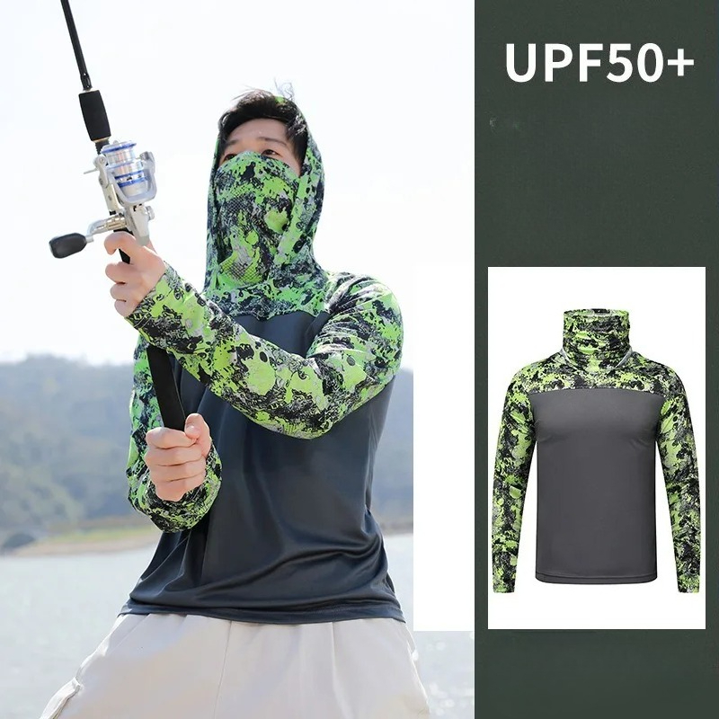 Fishing Mask Sun Protection - Camisa de Pesca Masculina com Capuz,