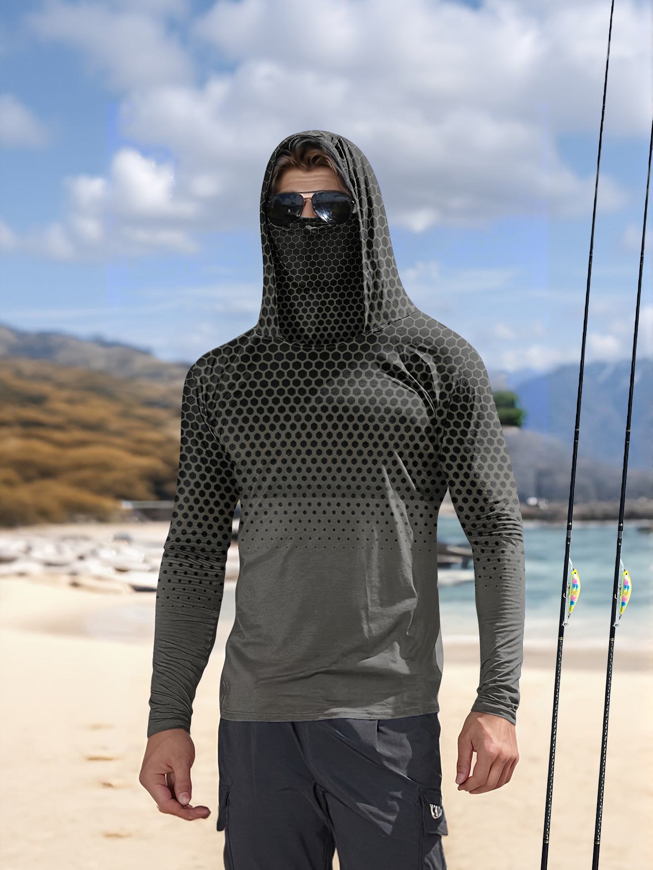 Fishing Hoodie - Camisa masculina com capuz para pesca,